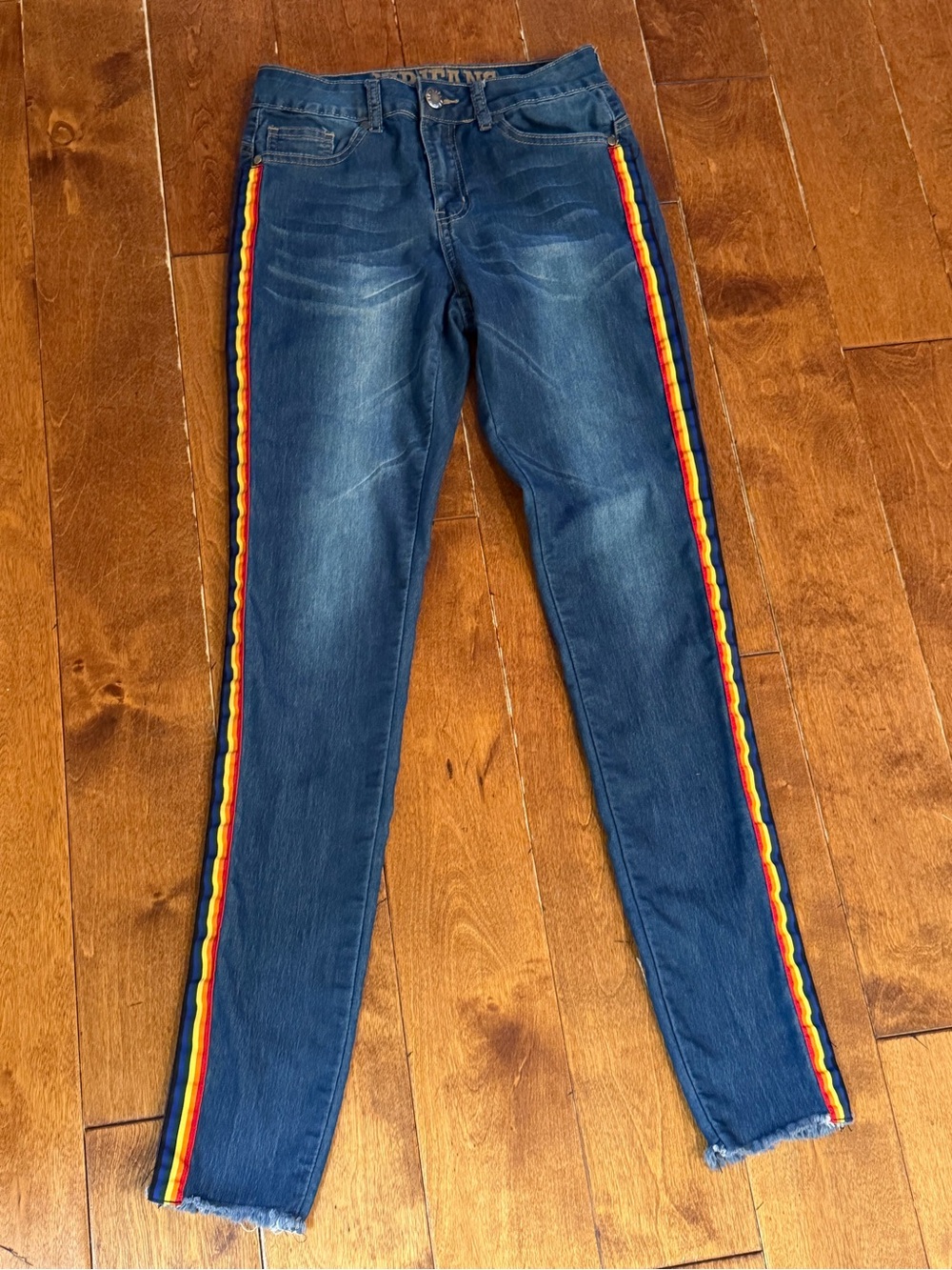 VIP Jeans Women’s Slim Jeans with Rainbow Side Stripe size 3/4